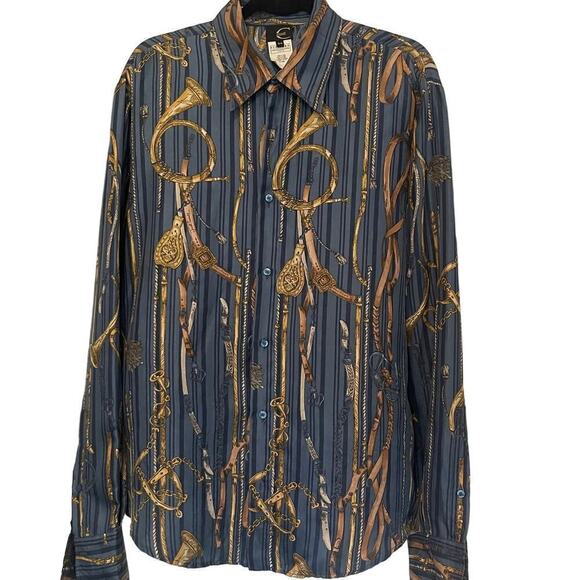 Just Cavalli Equestrian Design Men's Button Down Shirt Size IT 54 Made in Italy - Picture 1 of 8